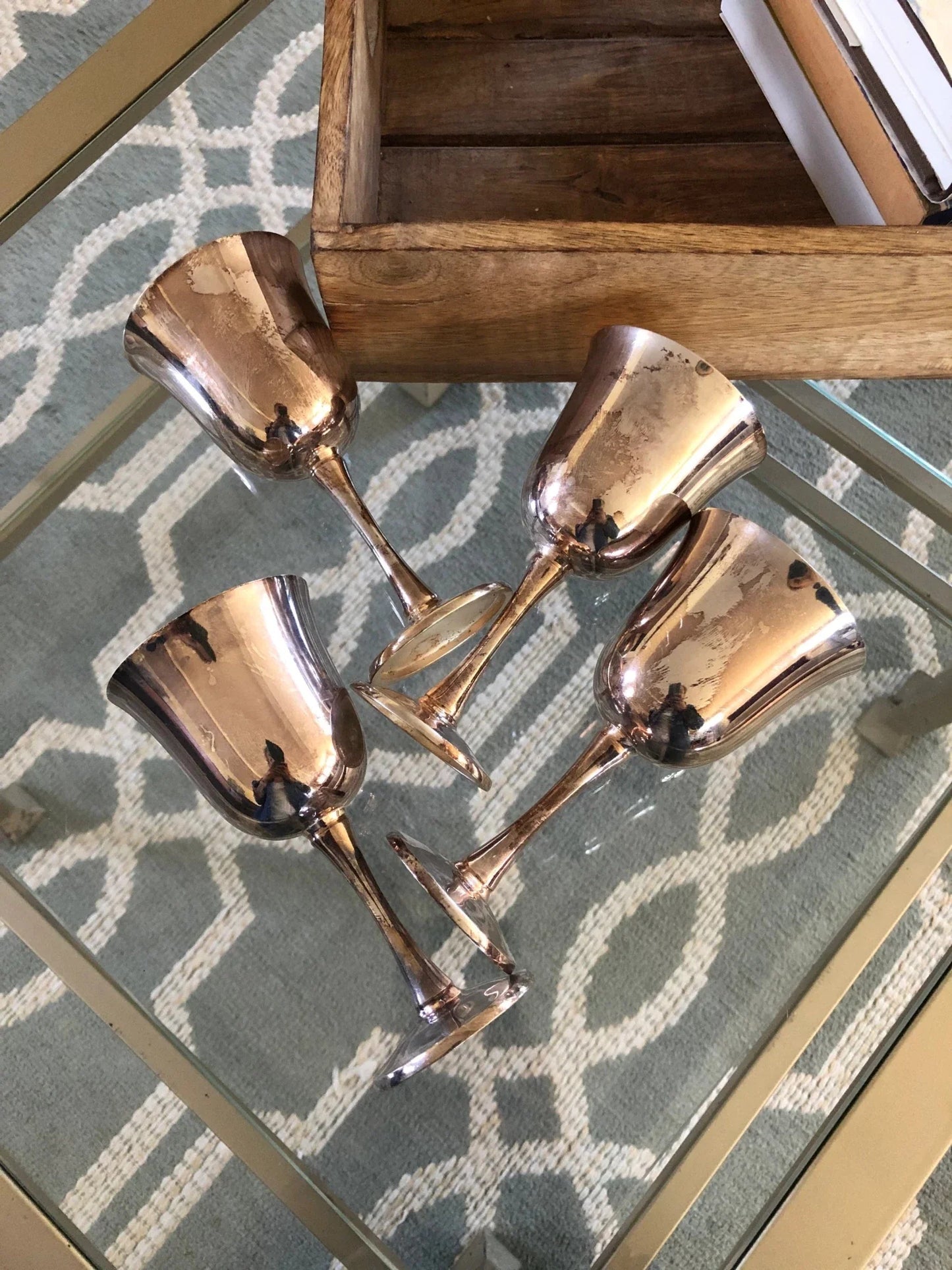 Salem Portugal Silver-Plated Wine Goblets, Set of 4 — 5.5", Connecticut Estate - Loom Vintage
