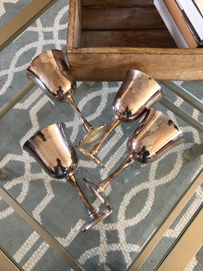 Salem Portugal Silver-Plated Wine Goblets, Set of 4 — 5.5", Connecticut Estate - Loom Vintage