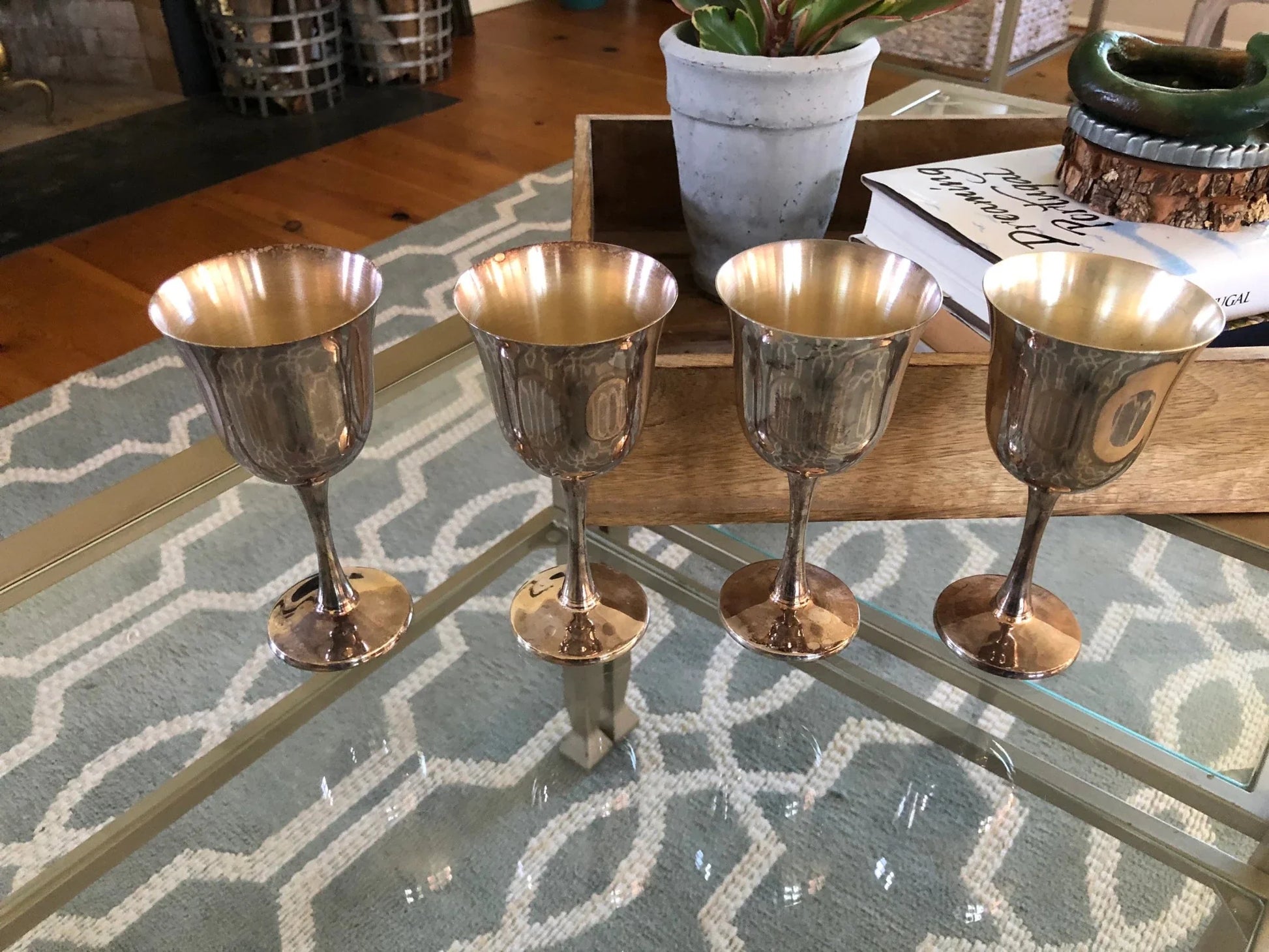 Salem Portugal Silver-Plated Wine Goblets, Set of 4 — 5.5", Connecticut Estate - Loom Vintage