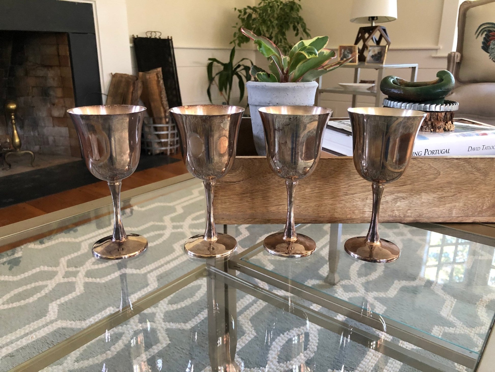 Salem Portugal Silver-Plated Wine Goblets, Set of 4 — 5.5", Connecticut Estate - Loom Vintage