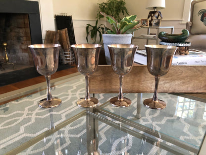 Salem Portugal Silver-Plated Wine Goblets, Set of 4 — 5.5", Connecticut Estate - Loom Vintage