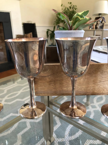 Salem Portugal Silver-Plated Wine Goblets, Set of 4 — 5.5", Connecticut Estate - Loom Vintage