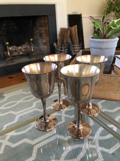 Salem Portugal Silver-Plated Wine Goblets, Set of 4 — 5.5", Connecticut Estate - Loom Vintage