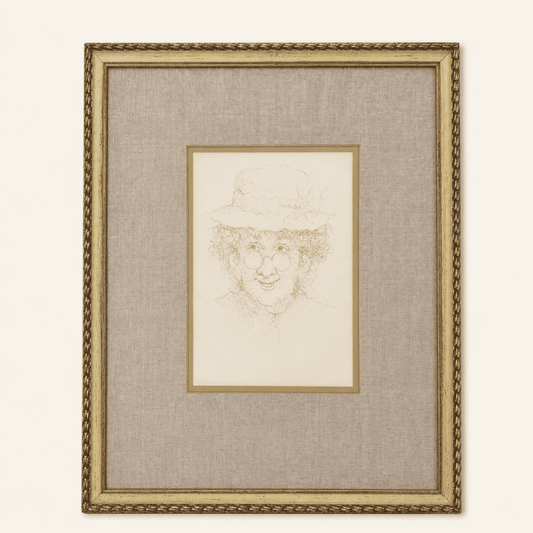 Signed Sanguine Portrait Drawing — Woman in a Flowered Hat, A. Norman, Original