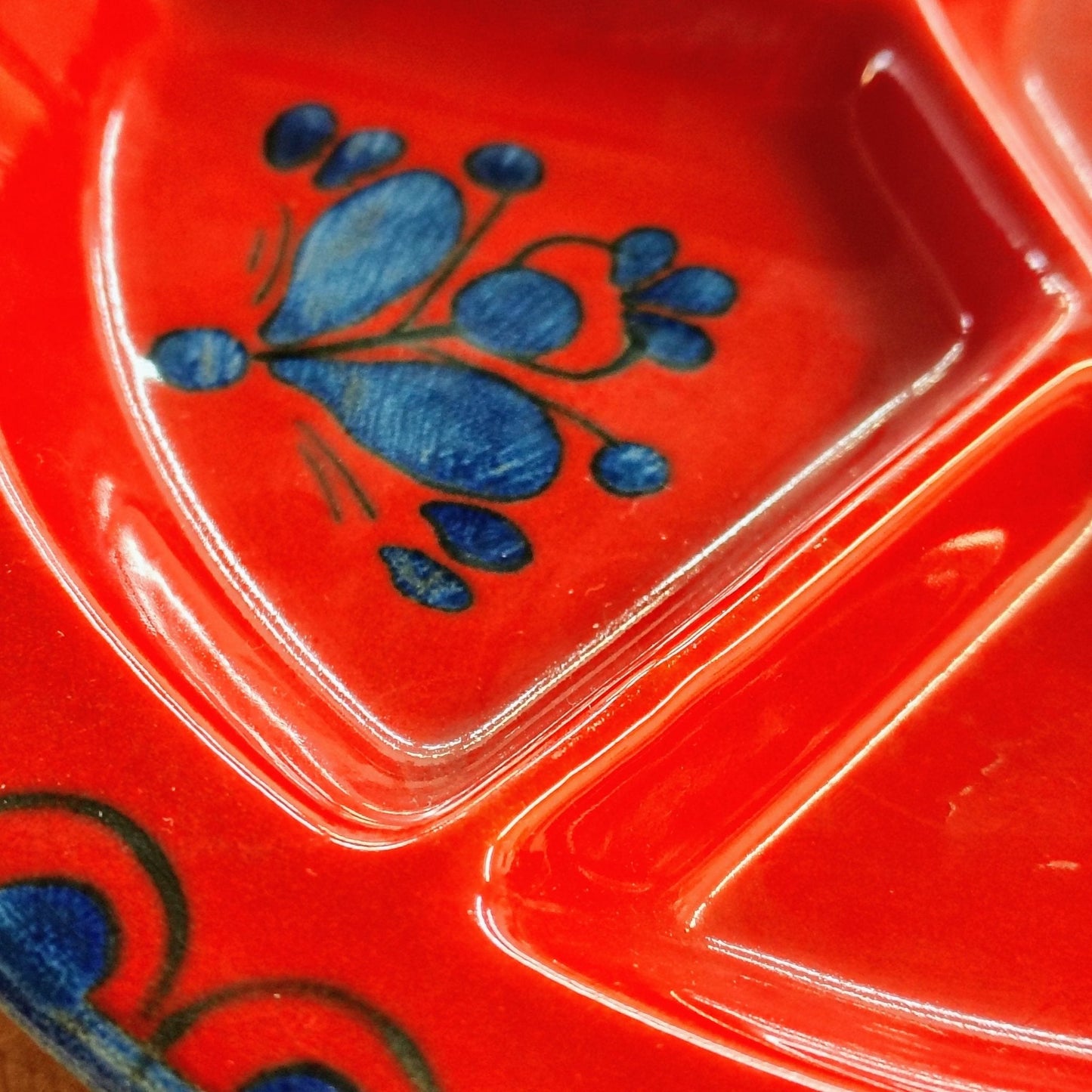 Schramberg SMF Germany Fondue Set — Red Glaze & Folk Motif, Service for 6 - Loom Vintage