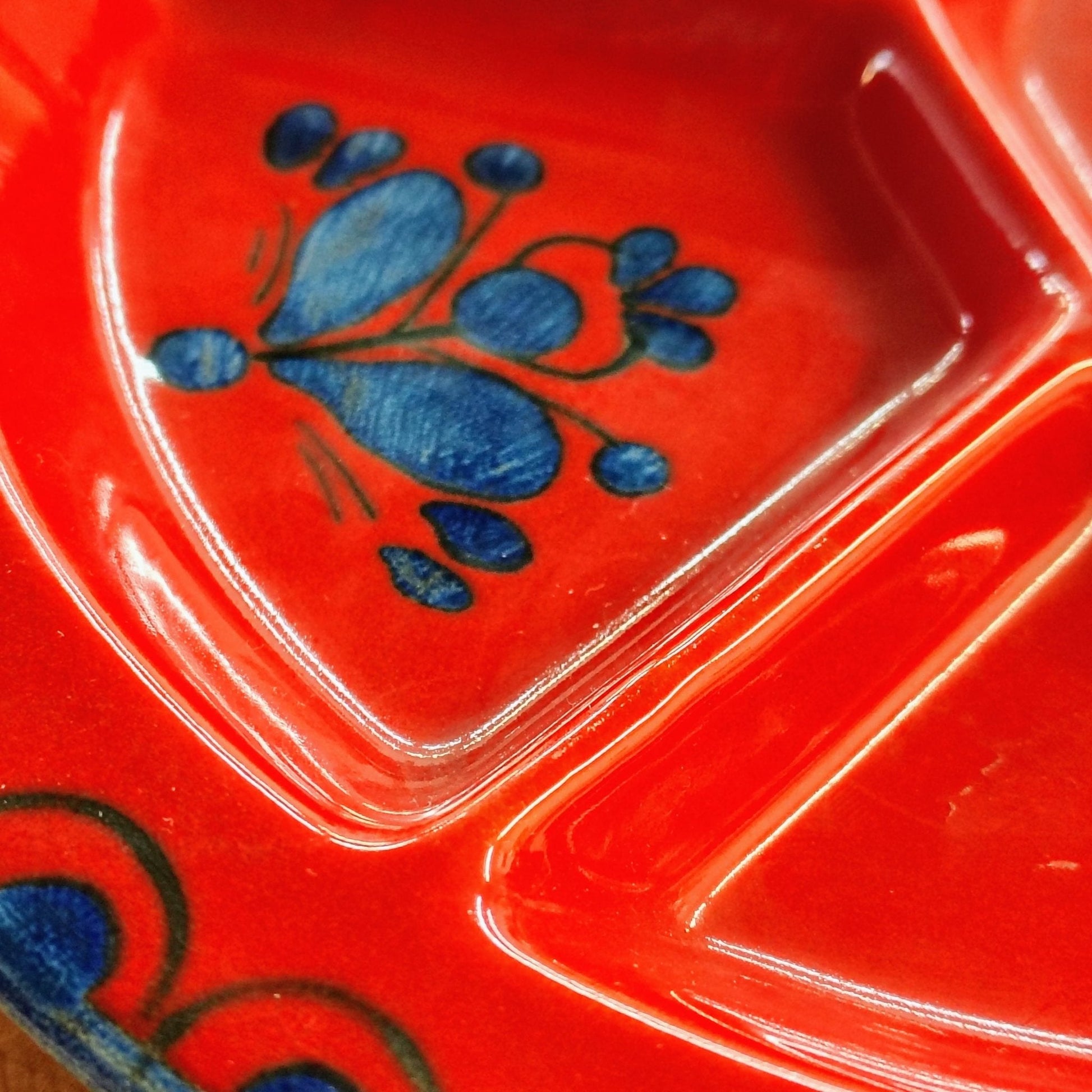 Schramberg SMF Germany Fondue Set — Red Glaze & Folk Motif, Service for 6 - Loom Vintage