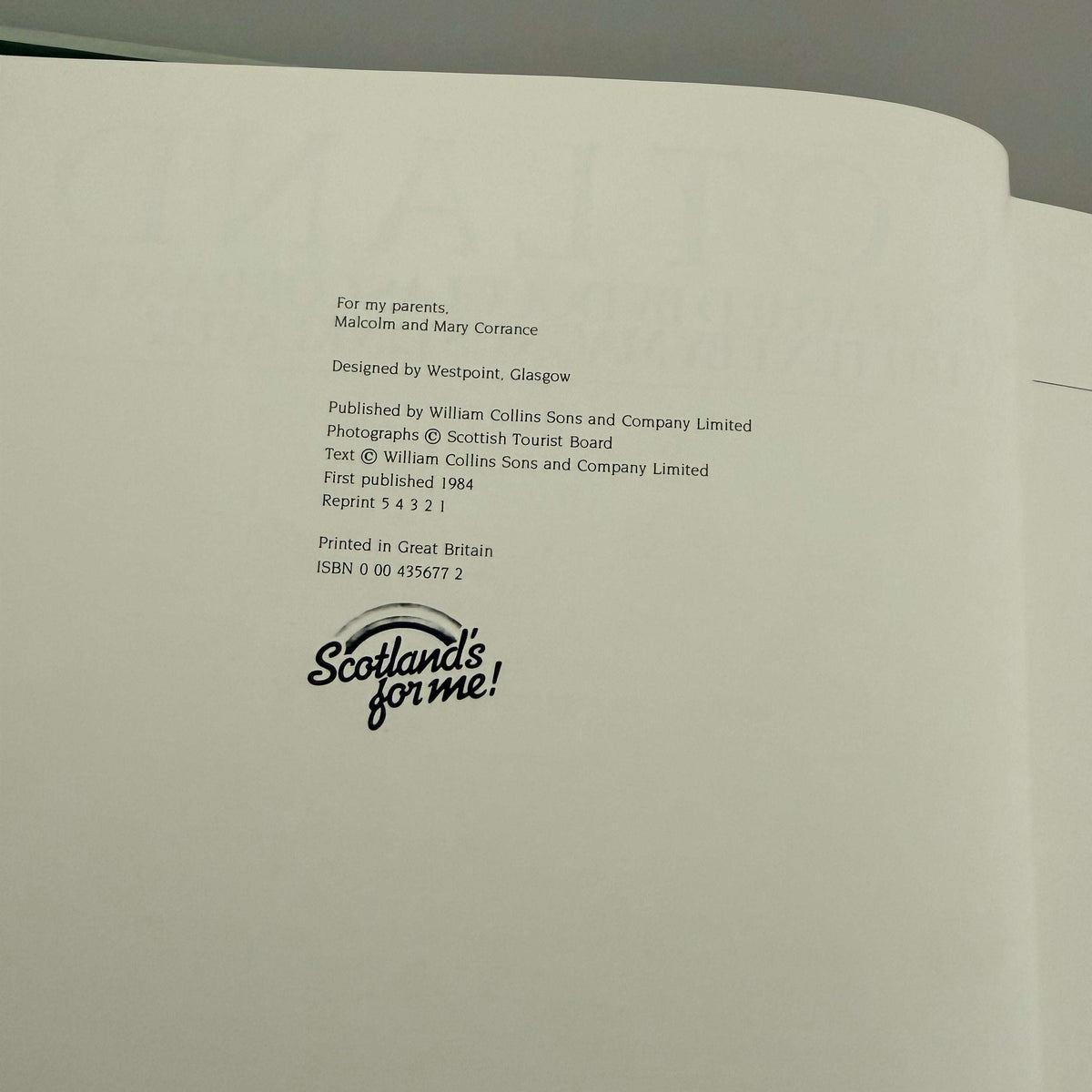 Scotland by Corrance and Linklater, Collins 1984 hardcover, back cover