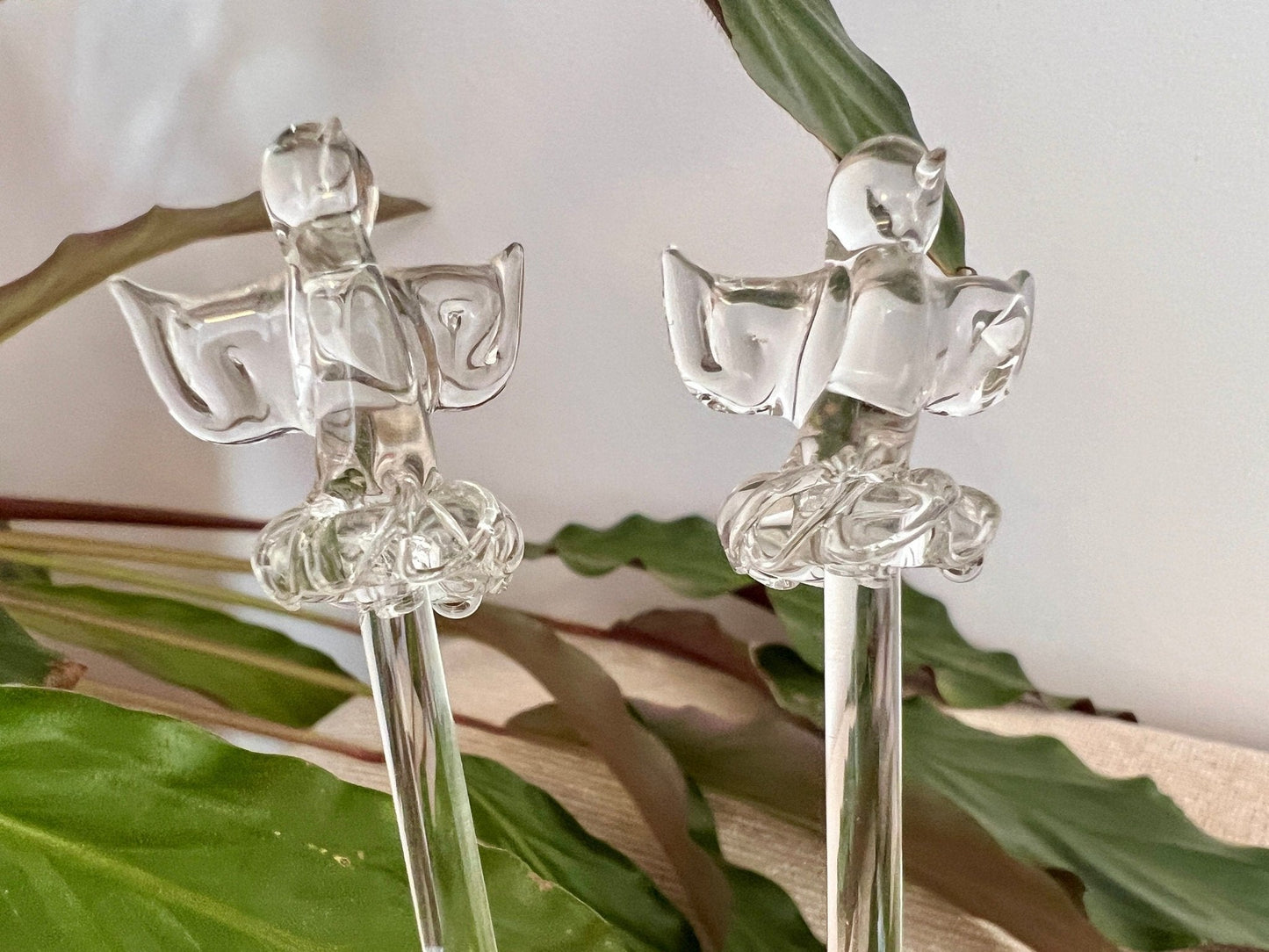 Set of 4 Vintage Hand Blown Animal, Bird, Swizzle Sticks, Glass Drink Stirrers, Clear Gass Beverage Mixers - Loom Vintage