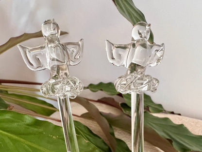 Set of 4 Vintage Hand Blown Animal, Bird, Swizzle Sticks, Glass Drink Stirrers, Clear Gass Beverage Mixers - Loom Vintage
