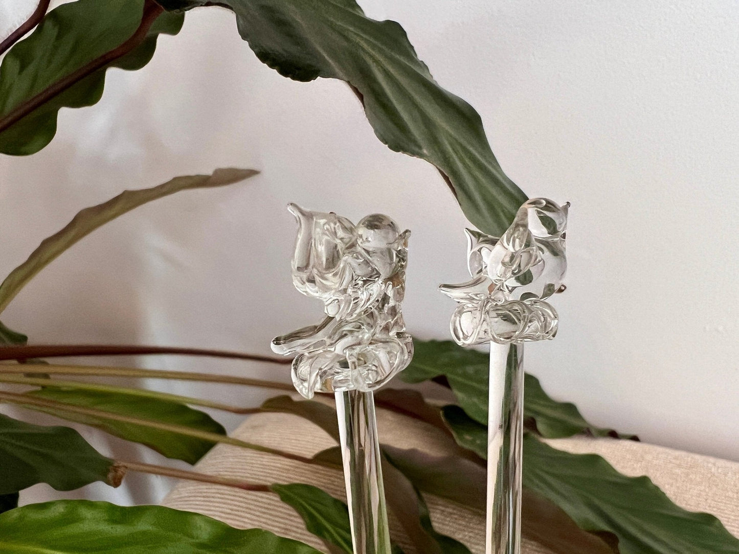 Set of 4 Vintage Hand Blown Animal, Bird, Swizzle Sticks, Glass Drink Stirrers, Clear Gass Beverage Mixers - Loom Vintage