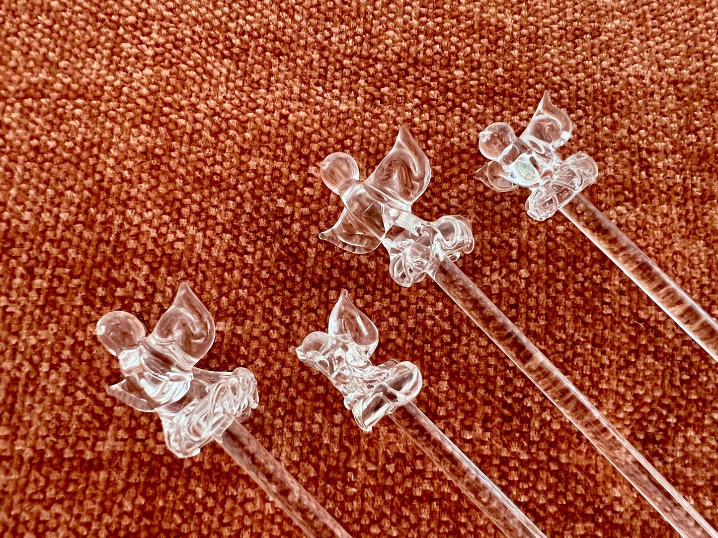 Set of 4 Vintage Hand Blown Animal, Bird, Swizzle Sticks, Glass Drink Stirrers, Clear Gass Beverage Mixers - Loom Vintage