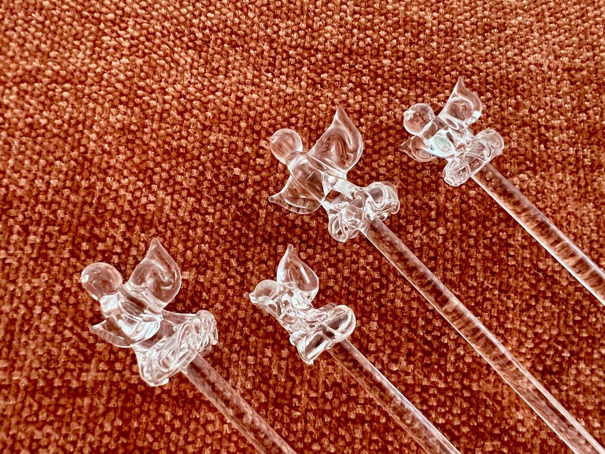 Set of 4 Vintage Hand Blown Animal, Bird, Swizzle Sticks, Glass Drink Stirrers, Clear Gass Beverage Mixers - Loom Vintage