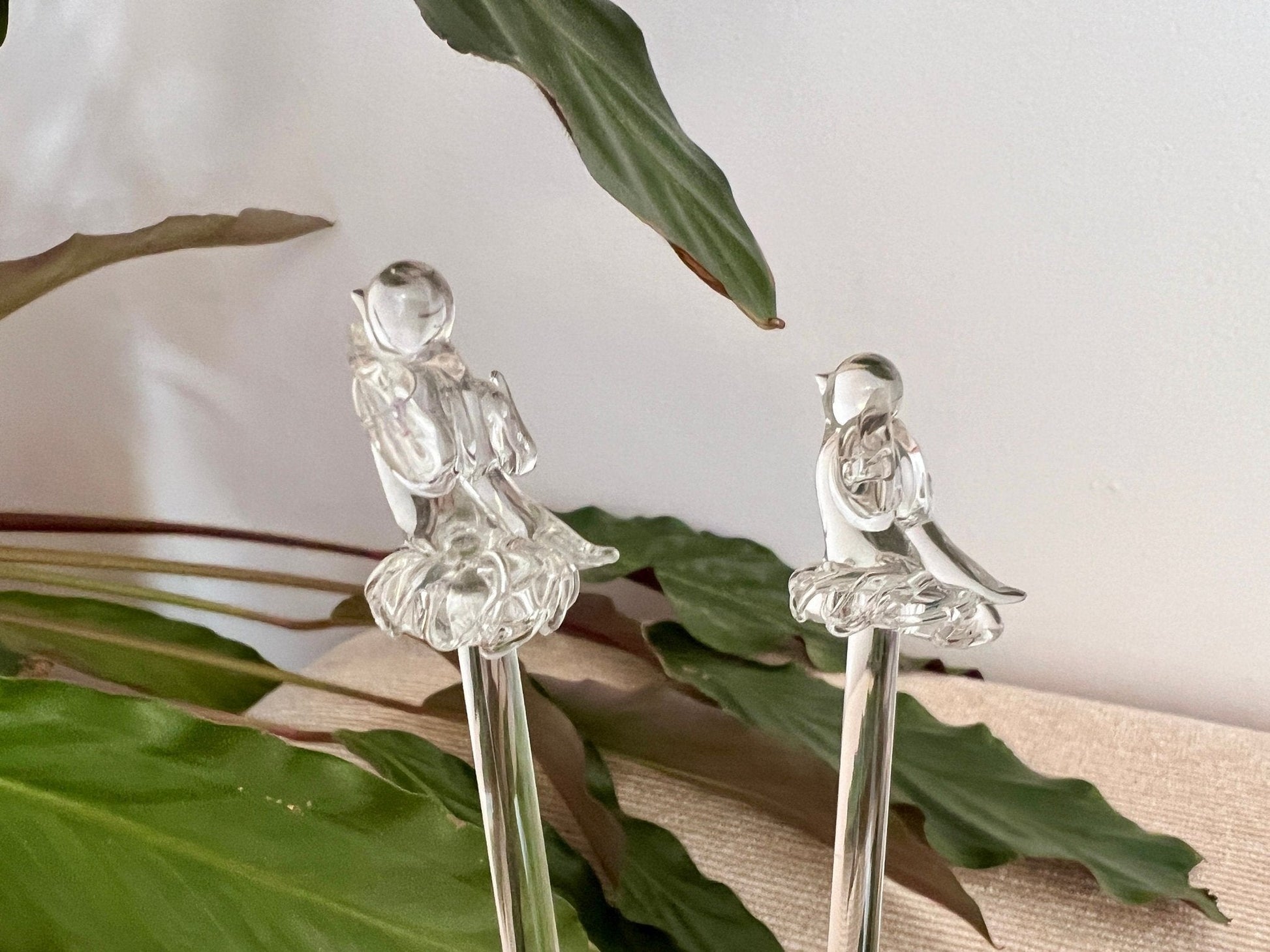 Set of 4 Vintage Hand Blown Animal, Bird, Swizzle Sticks, Glass Drink Stirrers, Clear Gass Beverage Mixers - Loom Vintage