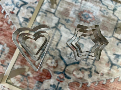 Set of 6 Vintage Aluminum Cookie Cutters - 3 Heart and 3 Hexagram Star - Loom Vintage
