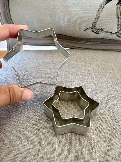 Set of 6 Vintage Aluminum Cookie Cutters - 3 Heart and 3 Hexagram Star - Loom Vintage