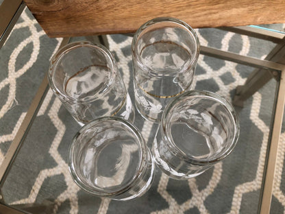 Set of Four Vintage Gold Rimmed Crystal Drink Glasses, Raised Frosted Fruit Design Ornate Juice Glasses, Classic Barware, Water - Loom Vintage