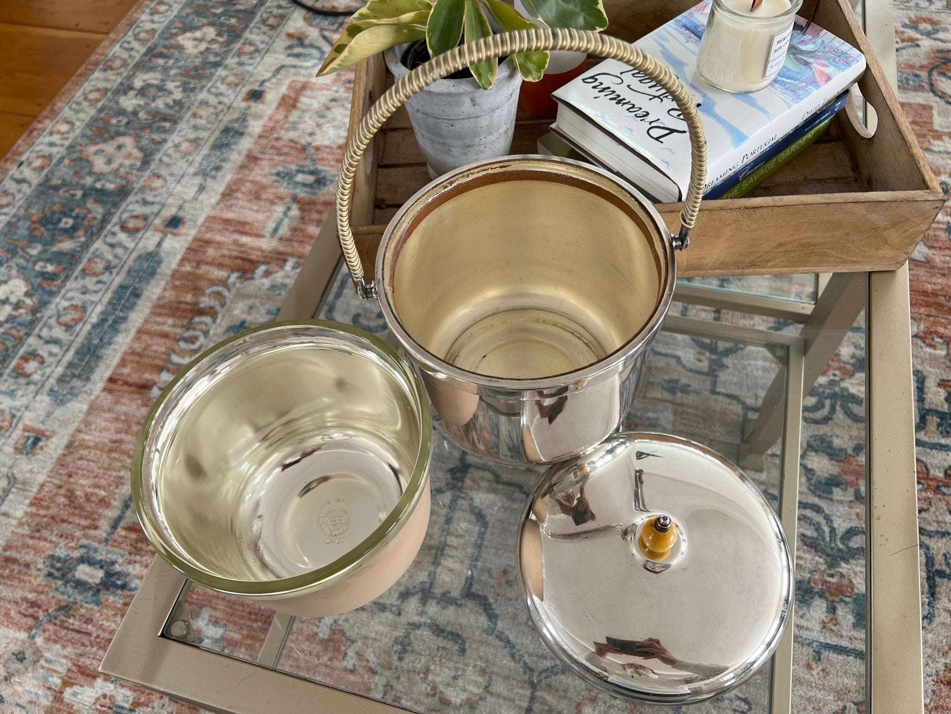 Sheffield Silver Co. MCM Ice Bucket with Pyrex Insert — EPC, USA, 1950s–60s - Loom Vintage
