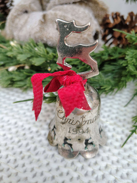 Silverplate Reindeer Bell Ornament, Christmas 1994, photo 1 of 7