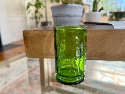 Small Green Wheaton Cup, Civil War Soldier Motif, Pressed Glass - Loom Vintage