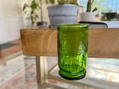 Small Green Wheaton Cup, Civil War Soldier Motif, Pressed Glass - Loom Vintage