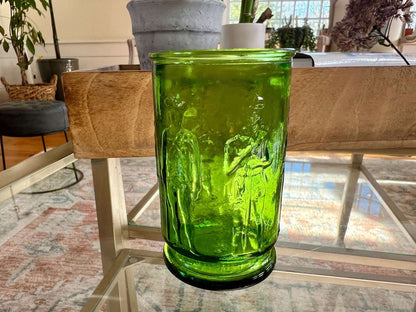 Small Green Wheaton Cup, Civil War Soldier Motif, Pressed Glass - Loom Vintage
