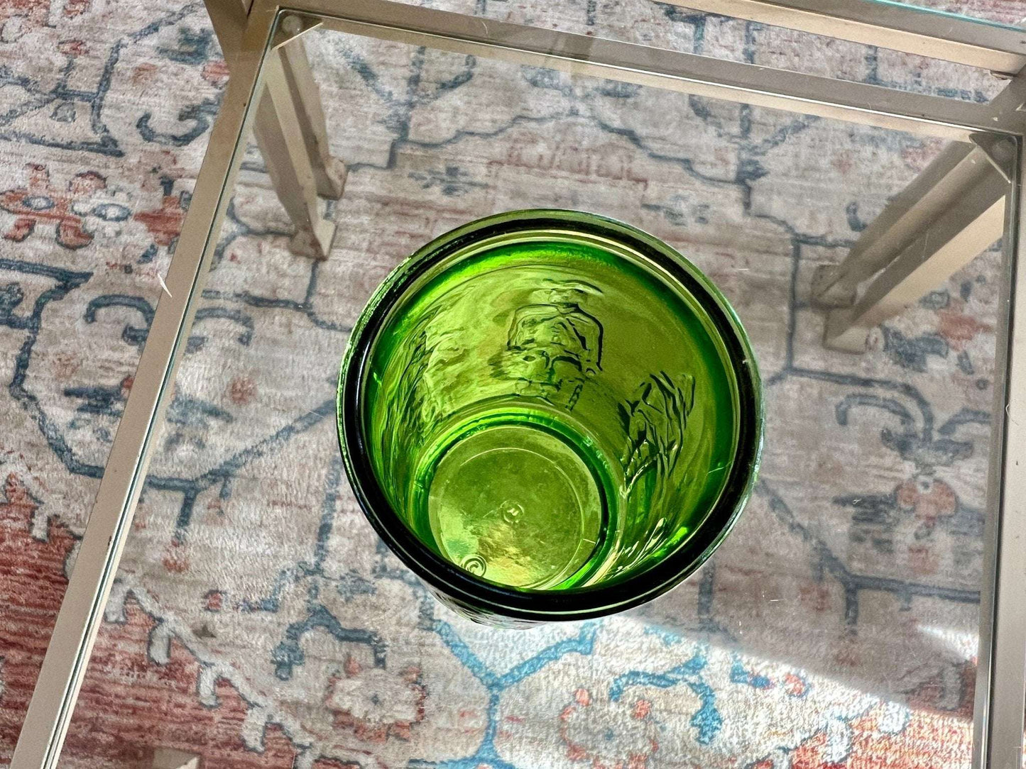 Small Green Wheaton Cup, Civil War Soldier Motif, Pressed Glass - Loom Vintage