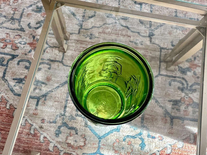 Small Green Wheaton Cup, Civil War Soldier Motif, Pressed Glass - Loom Vintage