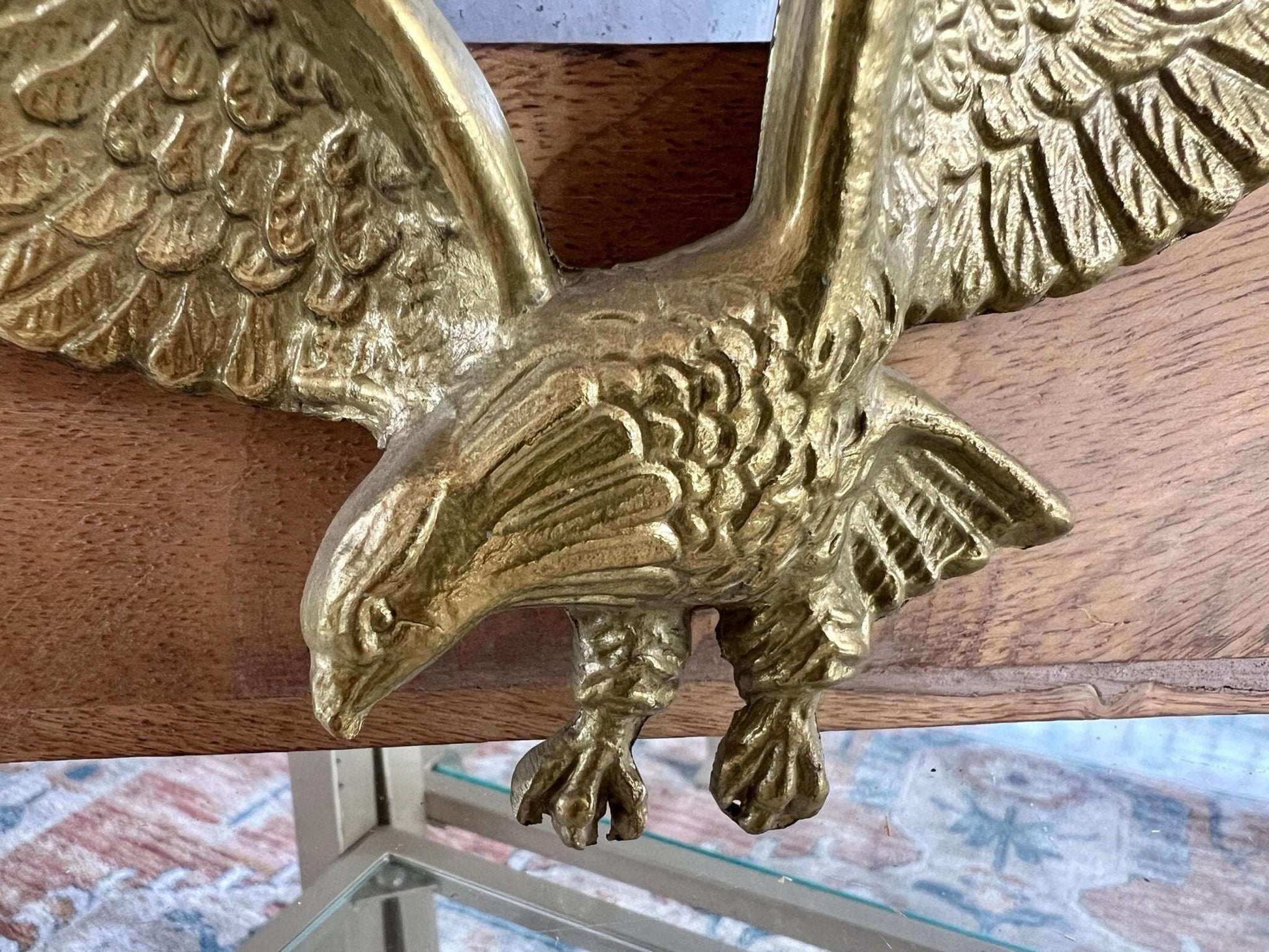 Solid Brass Bald Eagle Wall Plaque — Detailed Cast, 9" x 5.25", Never Used - Loom Vintage