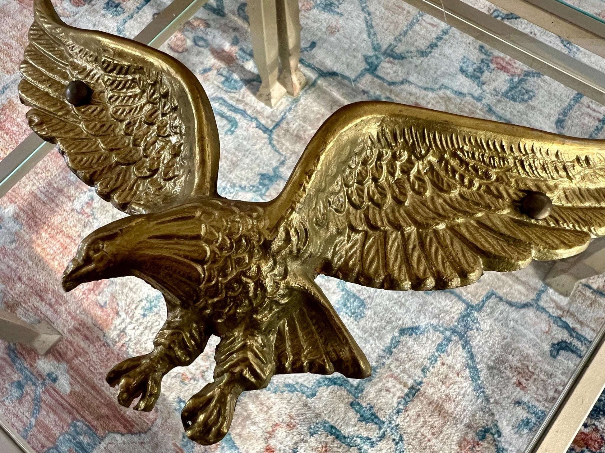 Solid Brass Bald Eagle Wall Plaque — Detailed Cast, 9" x 5.25", Never Used - Loom Vintage