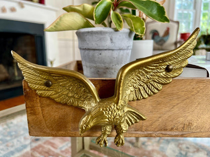 Solid Brass Bald Eagle Wall Plaque — Detailed Cast, 9" x 5.25", Never Used - Loom Vintage
