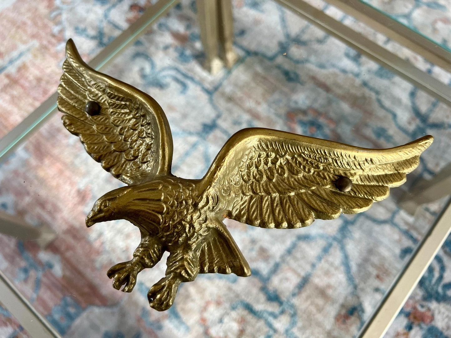 Solid Brass Bald Eagle Wall Plaque — Detailed Cast, 9" x 5.25", Never Used - Loom Vintage