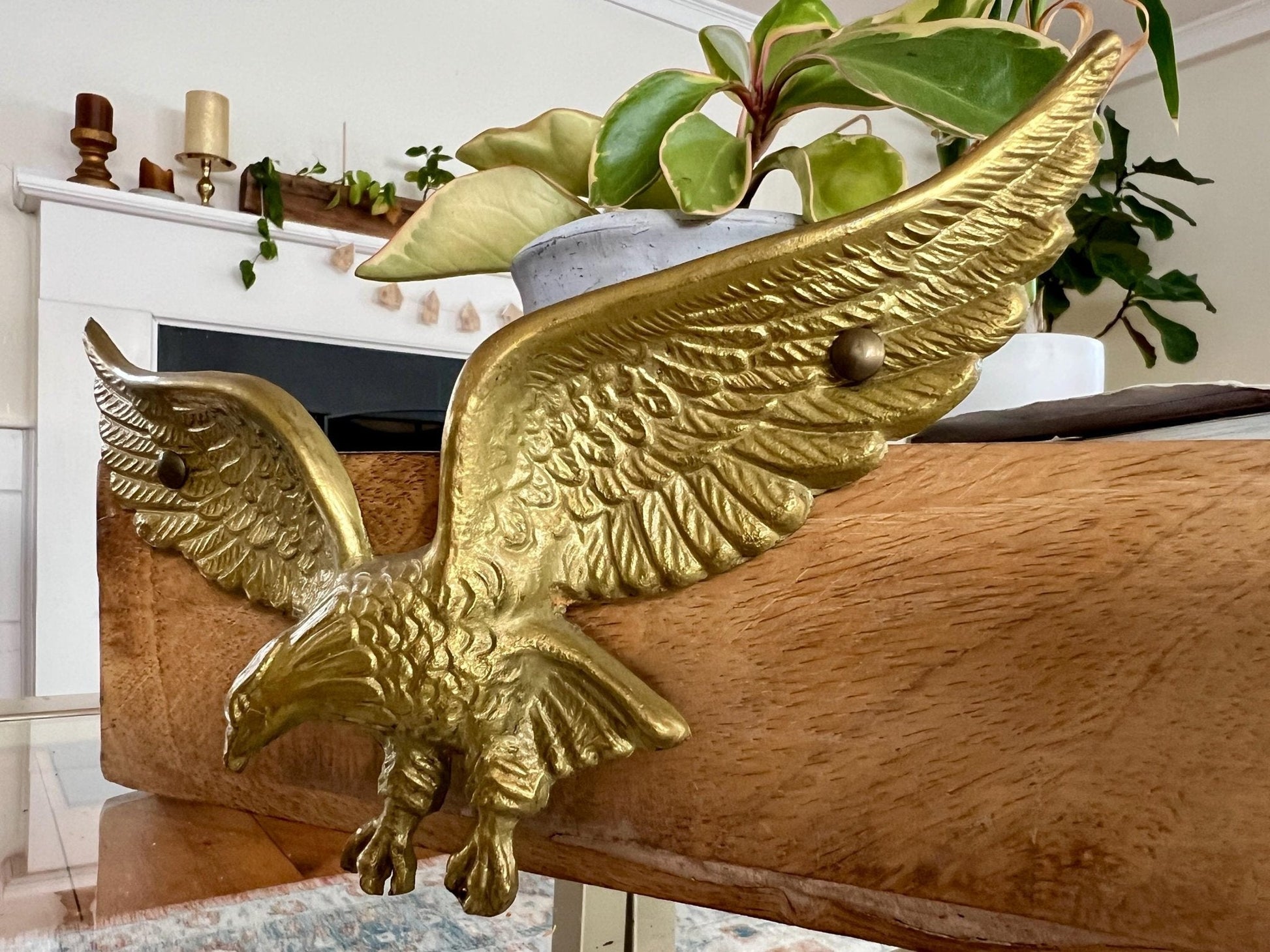 Solid Brass Bald Eagle Wall Plaque — Detailed Cast, 9" x 5.25", Never Used - Loom Vintage