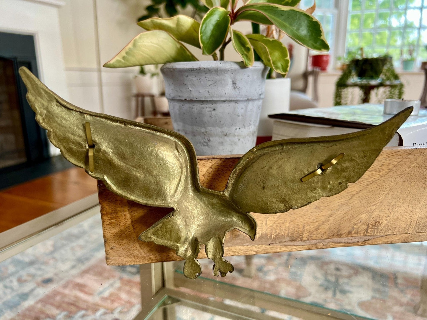 Solid Brass Bald Eagle Wall Plaque — Detailed Cast, 9" x 5.25", Never Used - Loom Vintage