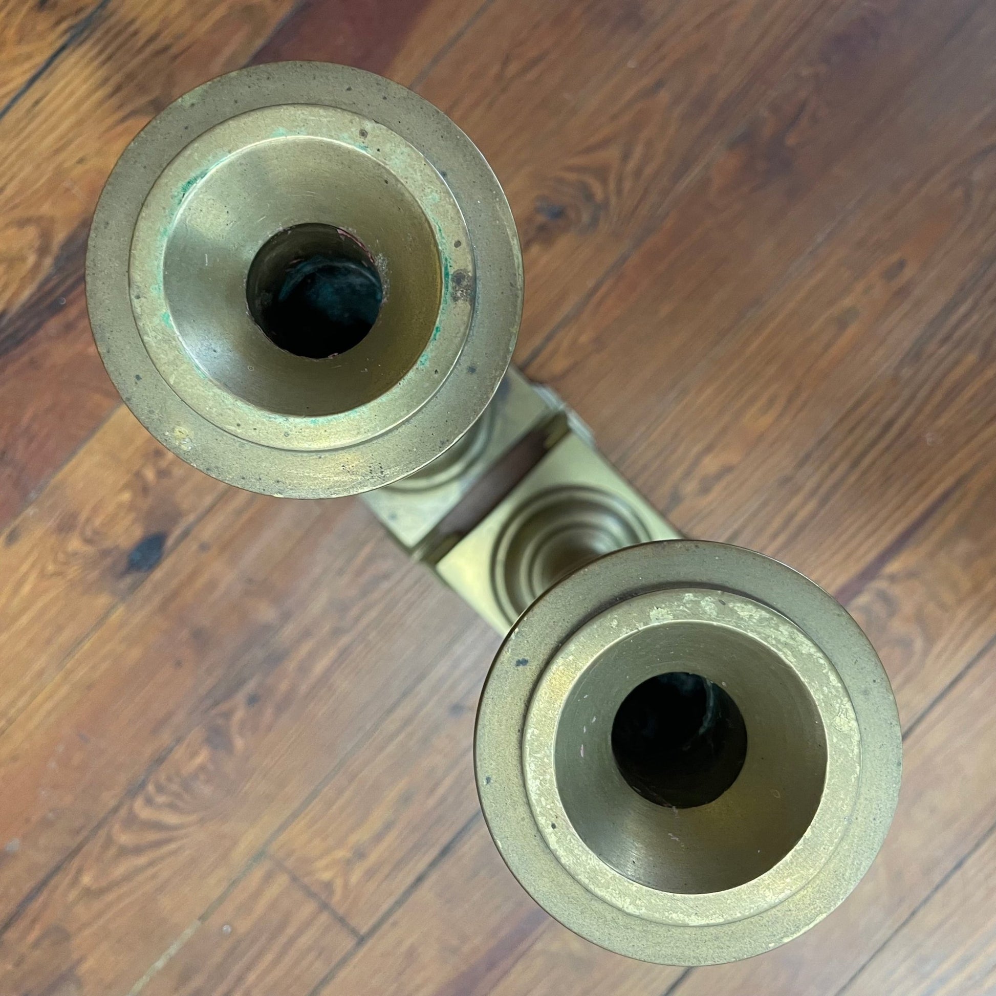 Solid Brass Pedestal Candlesticks, Pair — 18" Turned Baluster, c. Mid - 20th Century - Loom Vintage