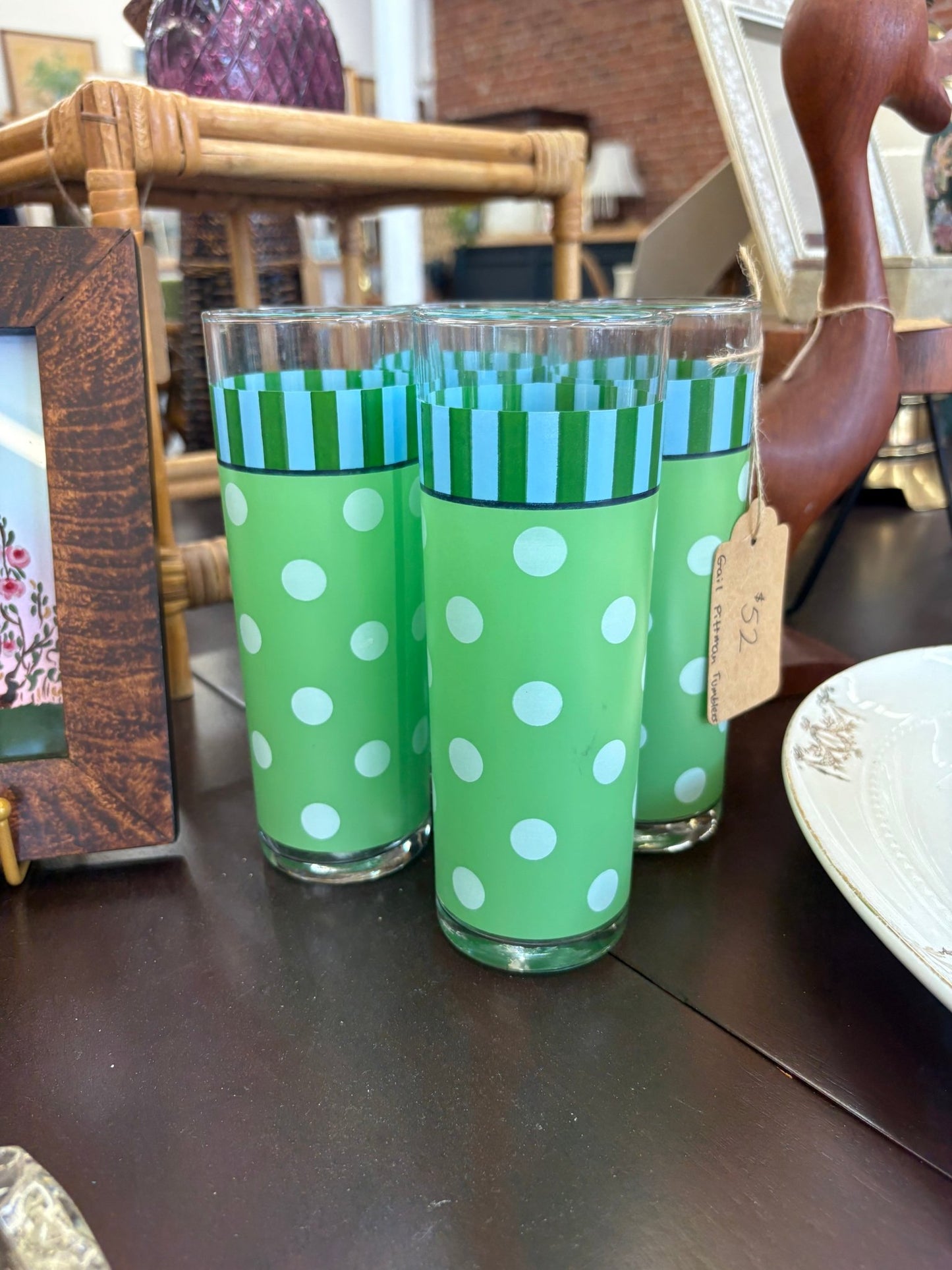 Southern Living at Home Polka Dot Tumblers by Gail Pittman, Set of 4, Glassware - Loom Vintage