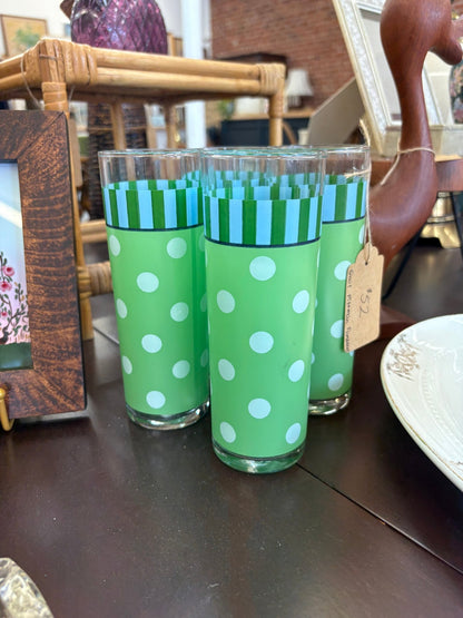 Southern Living at Home Polka Dot Tumblers by Gail Pittman, Set of 4, Glassware - Loom Vintage