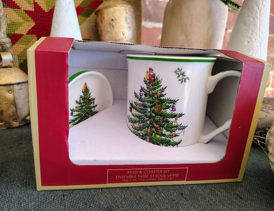 Spode Christmas Tree Mug and Coaster Set in Original Gift Box, photo 1 of 9