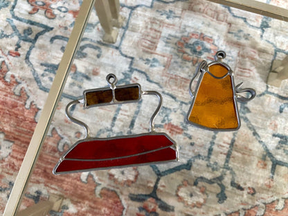Stained Glass Iron & Tea Pot/ Kettle, Domestic Kitchen Goods, Home Body, Sun catcher, Art, Decor, Glass Ornament, Chores - Loom Vintage