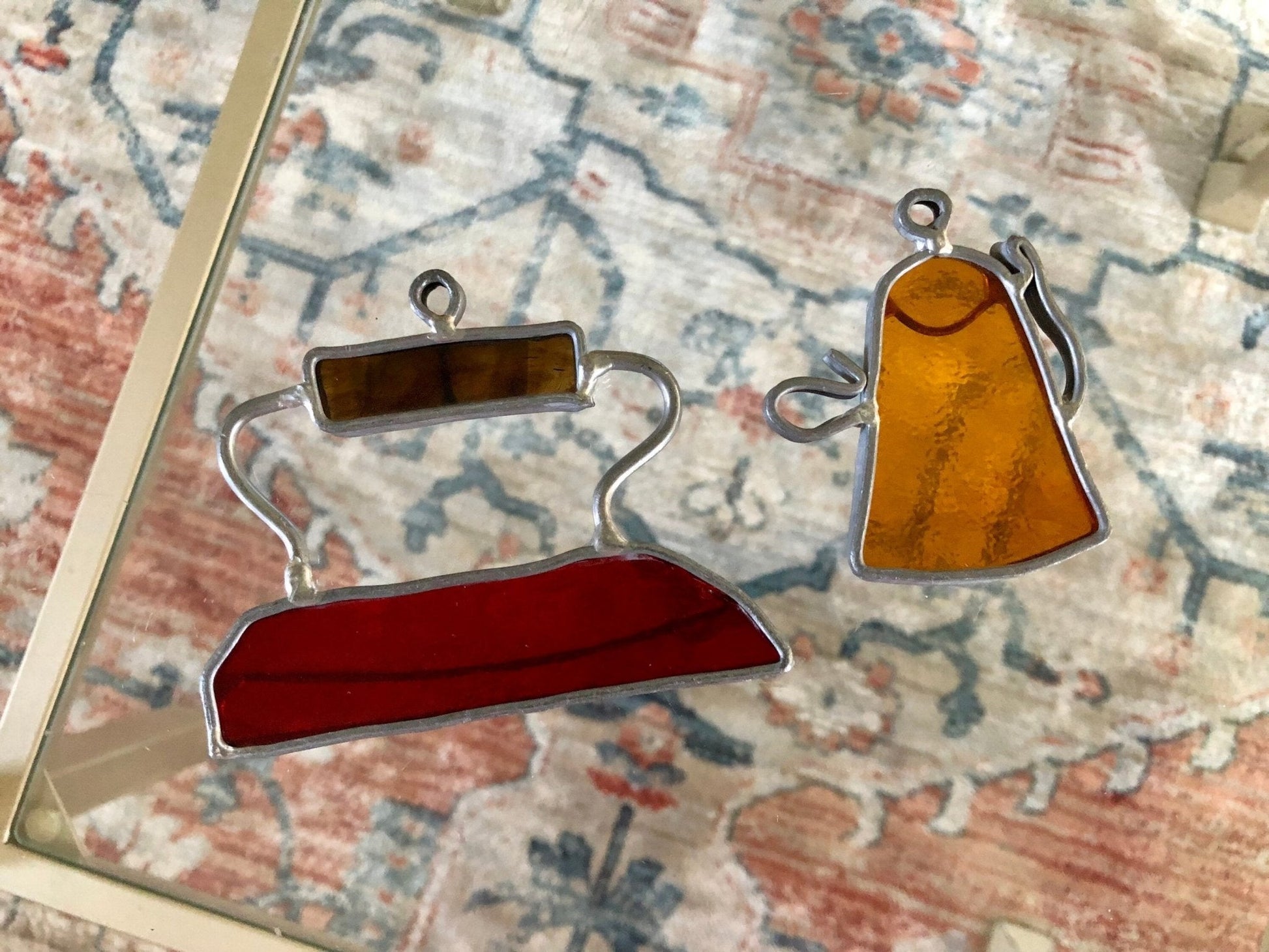 Stained Glass Iron & Tea Pot/ Kettle, Domestic Kitchen Goods, Home Body, Sun catcher, Art, Decor, Glass Ornament, Chores - Loom Vintage