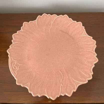 Steubenville Woodfield Leaf Plate — Salmon Pink, 10.5", Made in USA, 1940s - Loom Vintage