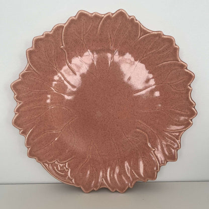 Steubenville Woodfield Leaf Plate — Salmon Pink, 10.5", Made in USA, 1940s - Loom Vintage