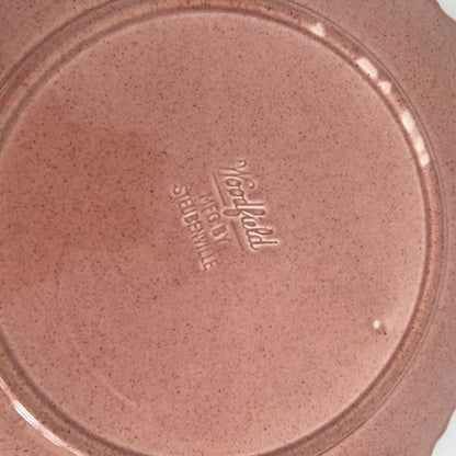 Steubenville Woodfield Leaf Plate — Salmon Pink, 10.5", Made in USA, 1940s - Loom Vintage