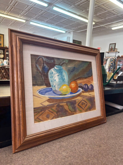 Still Life with Lemon and Orange – Signed 2005 Framed Watercolor Painting - Loom Vintage