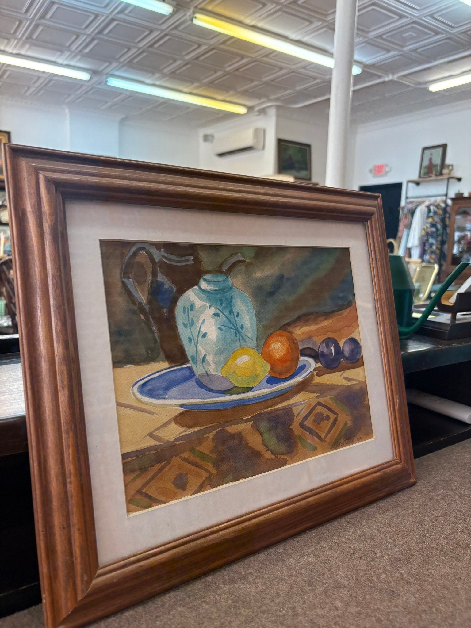 Still Life with Lemon and Orange – Signed 2005 Framed Watercolor Painting - Loom Vintage