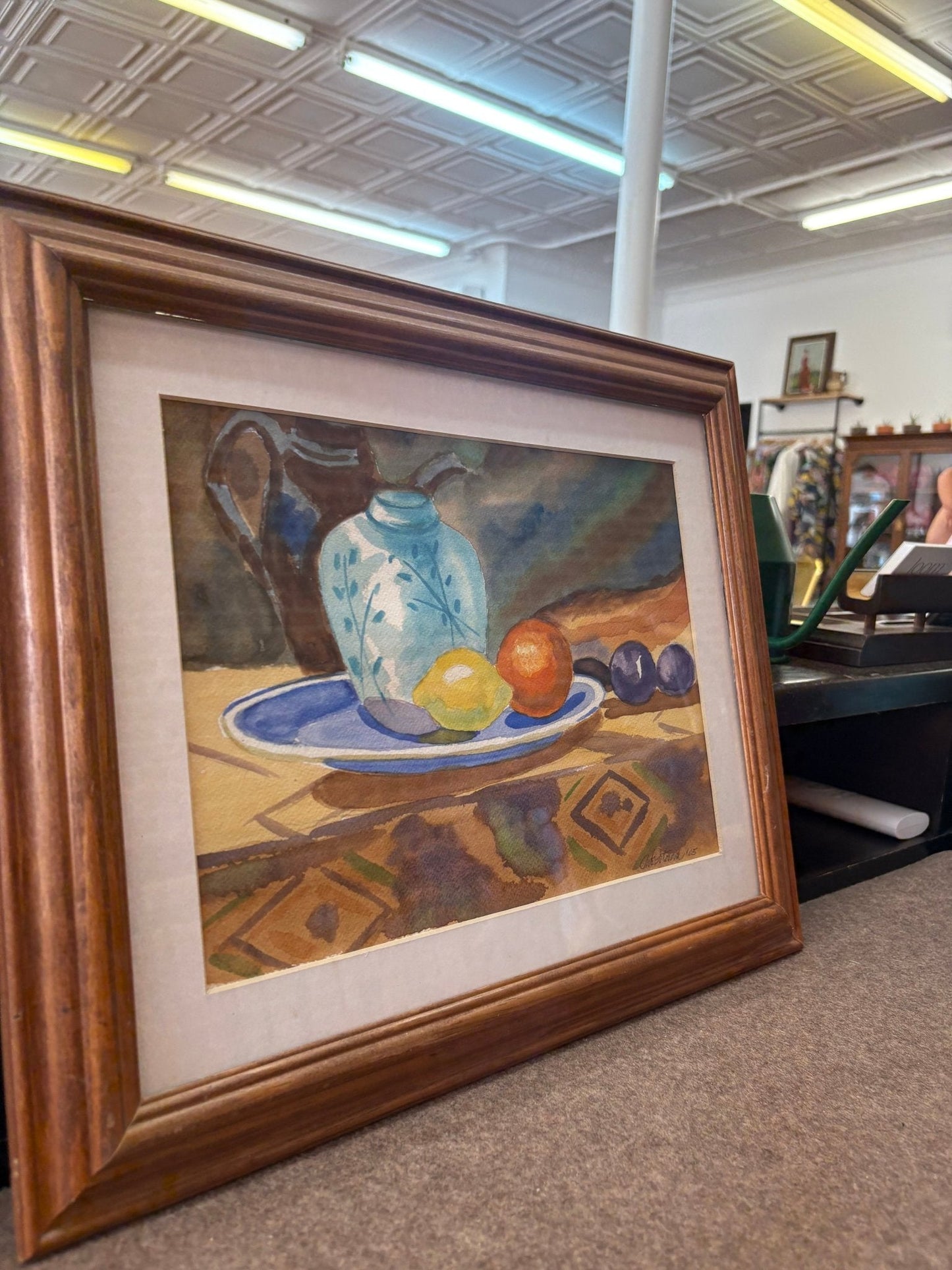 Still Life with Lemon and Orange – Signed 2005 Framed Watercolor Painting - Loom Vintage