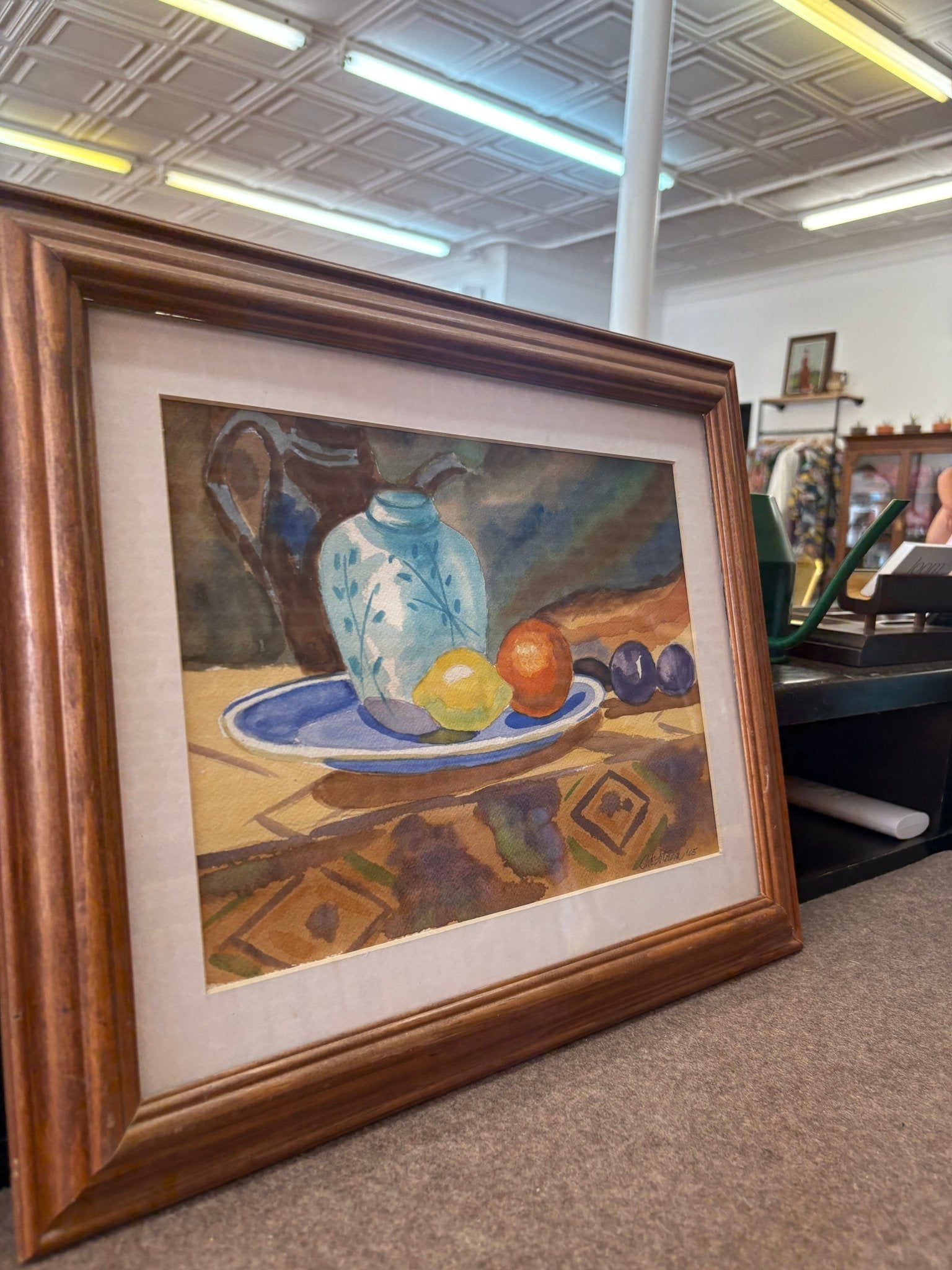 Still Life with Lemon and Orange – Signed 2005 Framed Watercolor Painting - Loom Vintage