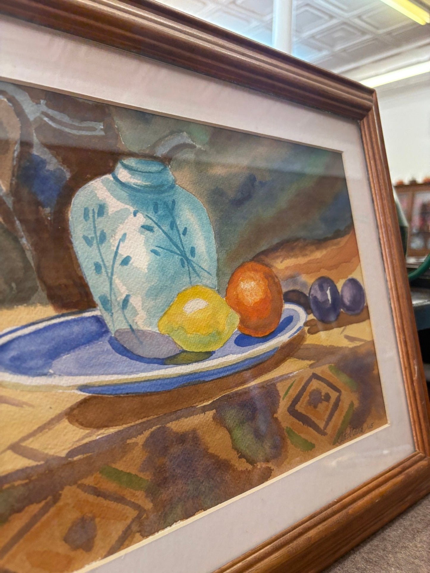 Still Life with Lemon and Orange – Signed 2005 Framed Watercolor Painting - Loom Vintage