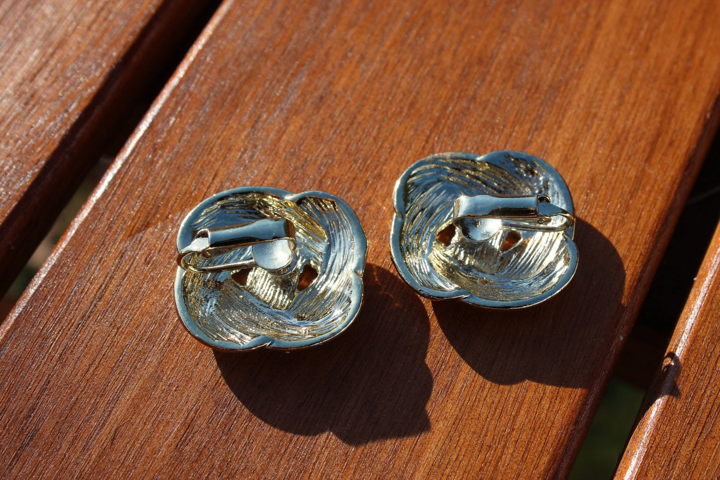 Taupe & Ivory with Gold Accents Clip on Earrings, Braided, Knotted, Woven Earrings - Loom Vintage