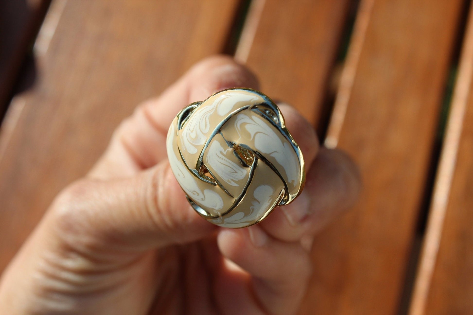 Taupe & Ivory with Gold Accents Clip on Earrings, Braided, Knotted, Woven Earrings - Loom Vintage