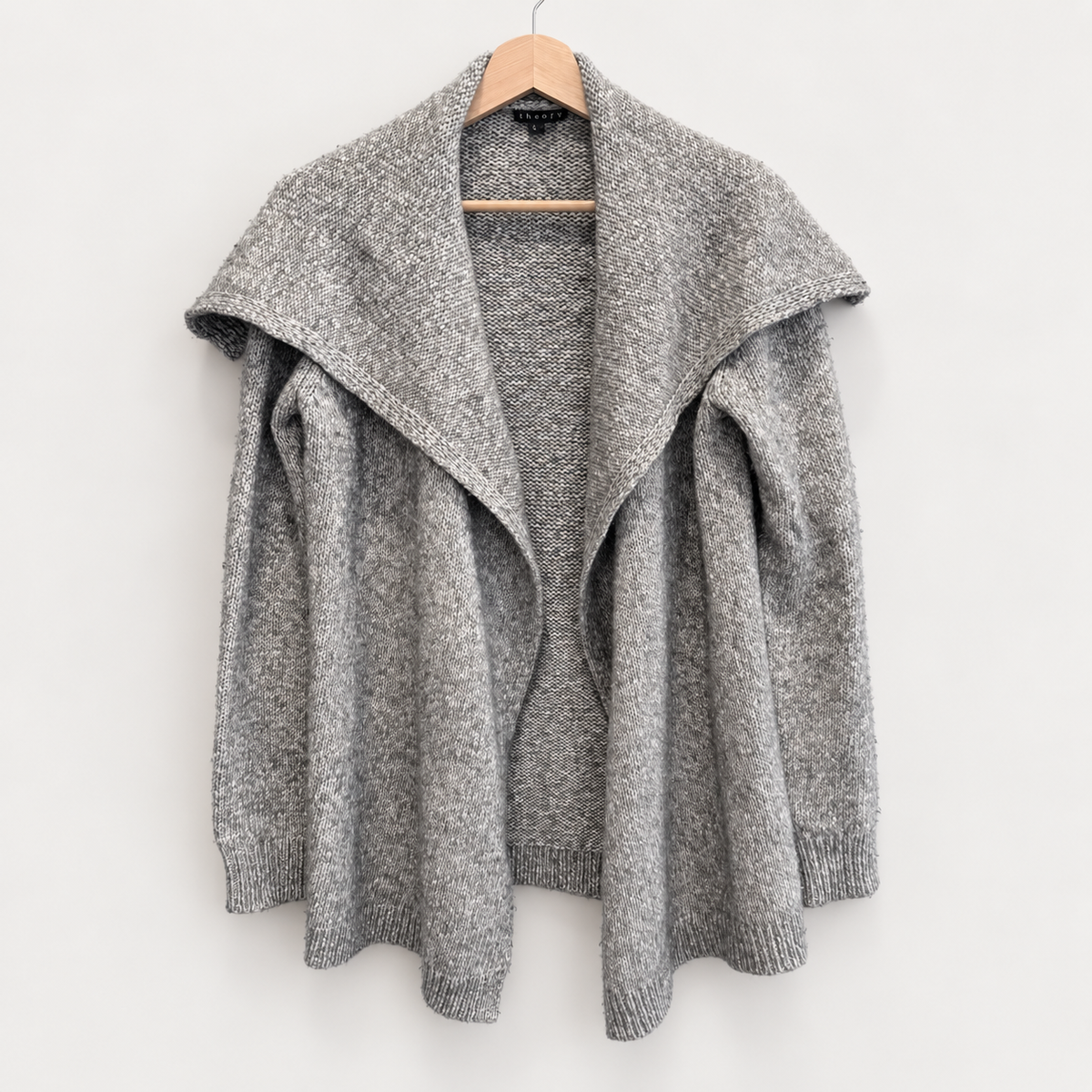 Theory heather grey cotton merino open cardigan with sailor collar, photo 1 of 6